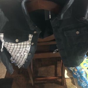 Plaid black denim jacket